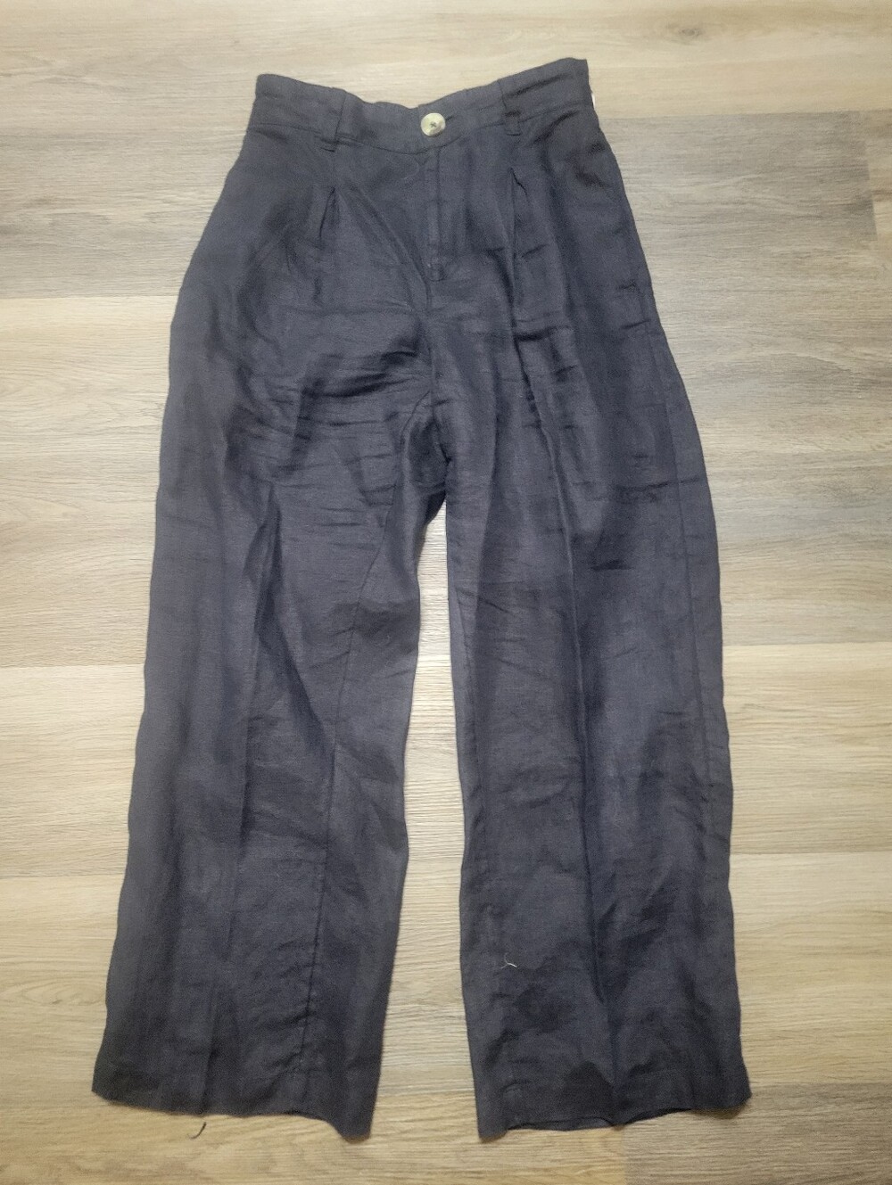 Halston Black High-Waist Wide-Leg Linen Pants